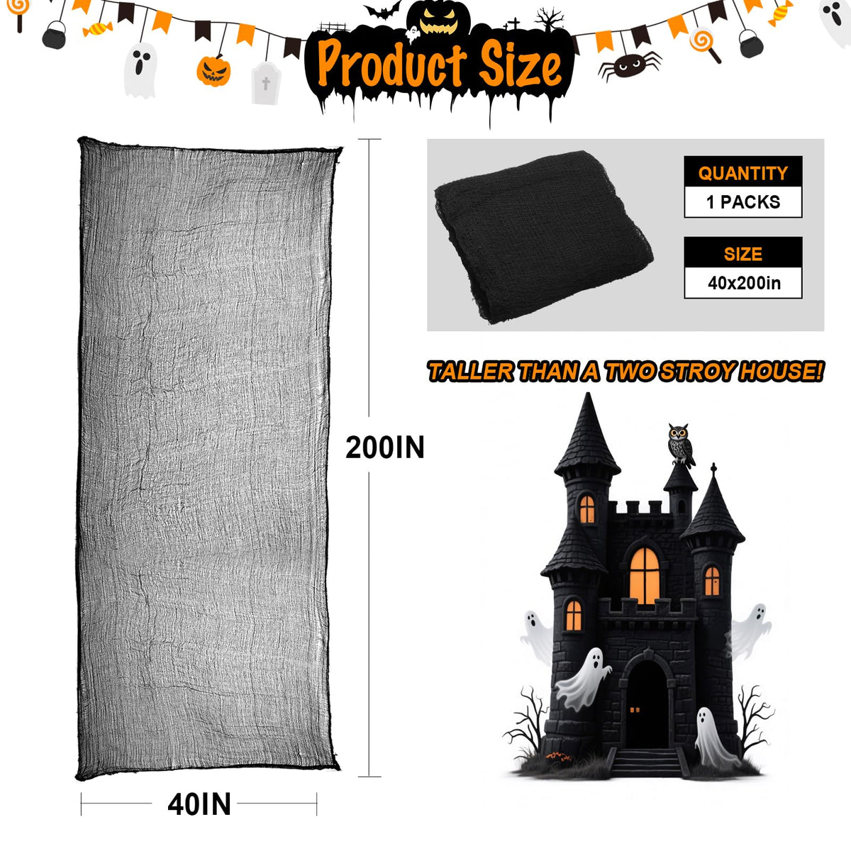 Land Guard Halloween Creepy Cloth Black 200 × 40 Inch Gauze Fabic | Gothic Halloween Decorations for Indoor Outdoor Haunted House Party, Easy to Hang, Cut at Will, Photo Backdrop