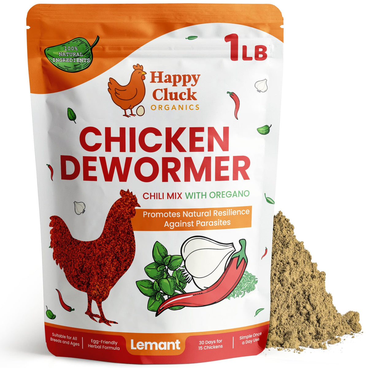 Natural Chicken Dewormer Chili Mix Powder (1 lb) | Herbal Poultry Wormer & Parasite Support for Laying Hens | Egg-Safe Chicken Dewormer for Backyard Flocks | 1 lb Bag