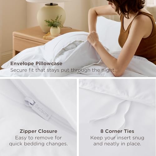 Bedsure Duvet Cover Queen Size, 3Pcs Soft Double Brushed Bedding Set, White | For Kids & Adults, 90"x90" Comforter Cover, Hotel Luxury, All Season, Breathable, Easy Care, Lightweight, Zipper Closure