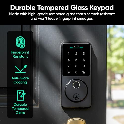Wyze Auto-Lock Bolt v2, Fingerprint Keyless Entry Smart Lock, AI Learning Scanner with Wi-Fi Front Door Lock Deadbolt, Auto-Lock, 8 Months Battery, BHMA2, IP53, Anti-Peep Keypad, Backup Keys