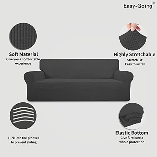 Easy-Going Stretch Couch Covers for Sofa Washable Large Dark Gray | 1-Piece Sofa Covers for 3 Cushion Couch Furniture Protector Couch Slipcover Soft with Elastic Bottom for Kids Pets