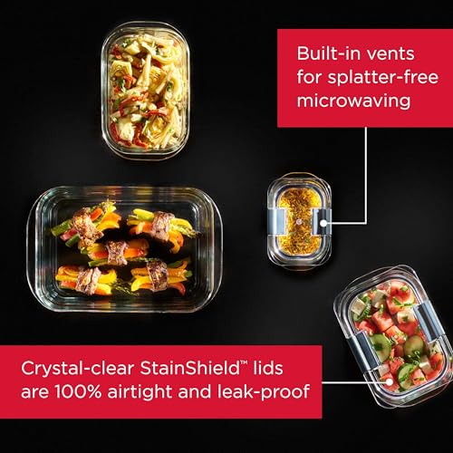 Rubbermaid Brilliance Glass Food Storage Containers, Assorted Sizes, Set of 9, BPA-Free, Leak-Proof, Clear