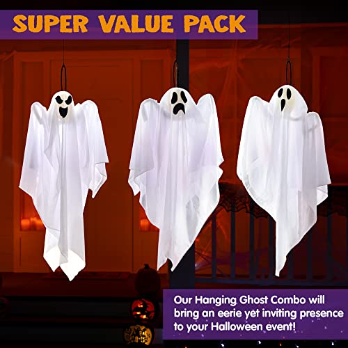 JOYIN 3 PCS Halloween Party Decorations 27.5" Hanging Ghosts, Cute Flying Ghosts for Front Yard Patio Lawn Garden Party Décor and Holiday Decorations