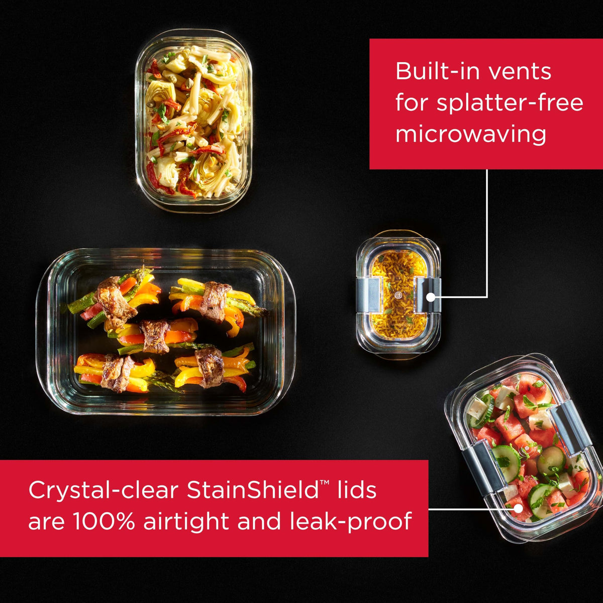 Rubbermaid Brilliance Glass Food Storage Containers, Assorted Sizes, Set of 9, BPA-Free, Leak-Proof, Clear
