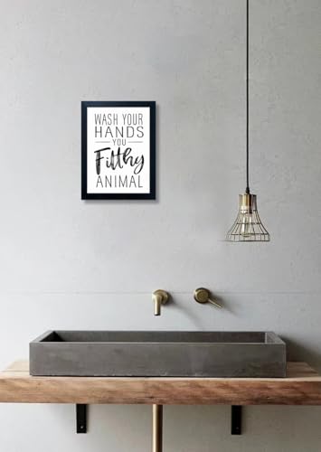 Bathroom Quotes Wall Decor, Black and White Bathroom Wall Art, Toilet Decor Signs Small Black Framed Canvas Art for Kid's Washroom