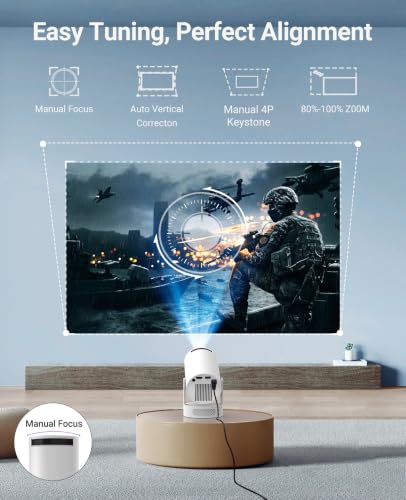 Mini Portable Projector with Wifi 6 and Bluetooth,Base Speaker(M) | 4K Support Projector with 5w Sound Base Speaker,Auto Vertical Keystone 210°Rotatable Proyector