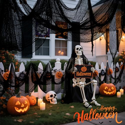 Land Guard Halloween Creepy Cloth Black 200 × 40 Inch Gauze Fabic | Gothic Halloween Decorations for Indoor Outdoor Haunted House Party, Easy to Hang, Cut at Will, Photo Backdrop