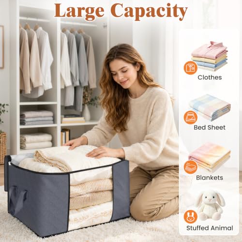 Fab totes 6 Pack Storage Bags for Clothes Blanket Storage Bins with Lids | Foldable Closet Organizers with Zippers,Window and Handles,Fabric Storage Bins for Sweater,Comforter,Bedding,Dorm essentials