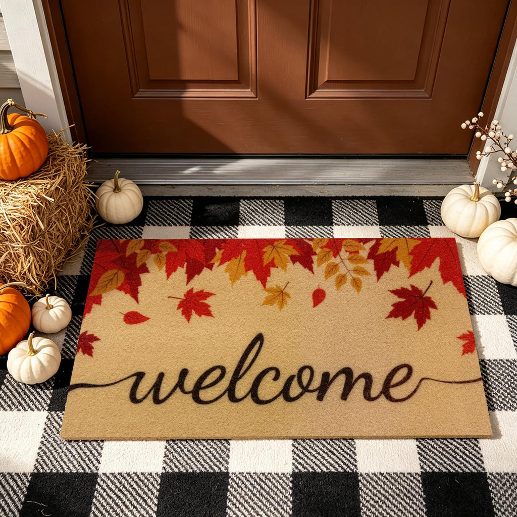 PKFEDR Fall Door Mat, Non Slip Front Welcome Mat Outdoor Indoor 17"x30" | Heavy Duty Washable Doormat Traps Mud, Low Profile Anti Slip Backing, Adds Cozy Fall Decor to Your Entrance Patio & Porch