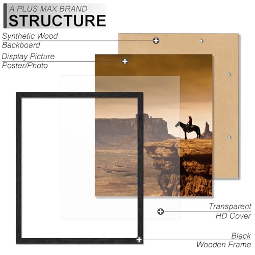 A PLUS MAX 16x20 Picture Frame Black Light Weight Wall Mount | 16 x 20 Inch Black Wood-grain Engineered Wood Material Frame for 16by20 Rectangular Photo Poster - 1 Pack/Black/16x20