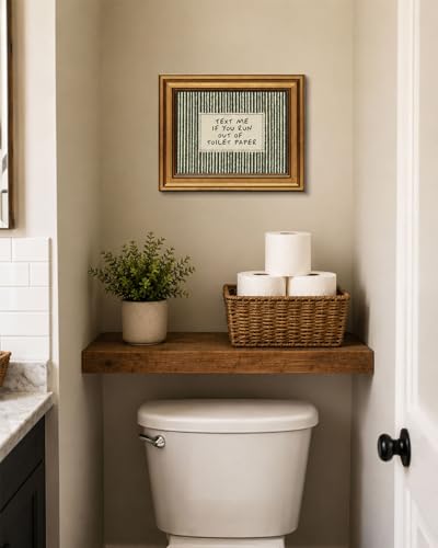 Gold Framed Wall Art, Funny Bathroom Canvas Prints, Text Me If You Run Out Of Toilet Paper Picture Wall Decor, Striped Humorous Decor for Bathroom Toilet Restroom 9x11 inch