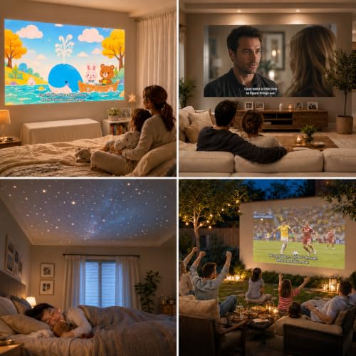 Now with Netflix/1080P-VOPLLS Smart Mini Projector with WiFi and Bluetooth | Thinnest 1.81" Native 1080P Auto Focus & Keystone Portable Outdoor Projector, 4K Home Movie Theater