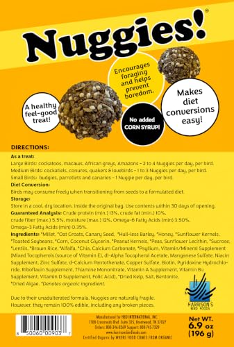 Harrison's Bird Foods Nuggies - Tasty Organic Baked Seed Clusters, 196g