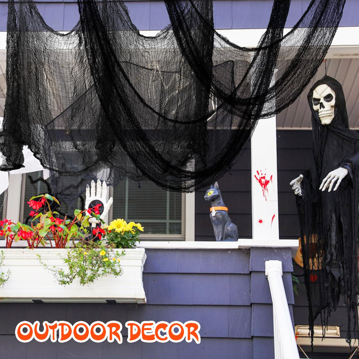 Mcupper 6-Pack 30 x 72 inches Halloween Creepy Cloth Decorations, Black | Halloween Gauze Fabric for Spooky Party, Haunted House, Indoor, Outdoor, Yard Decor