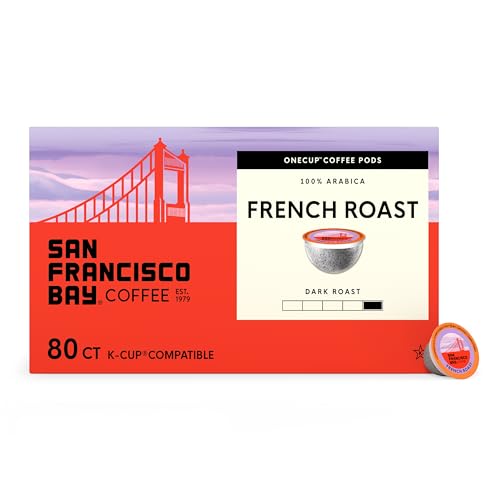 San Francisco Bay French Roast K-Cup Compatible Coffee Pods, 80 ct | Commercially compostable single-serve pods, dark roast delivers a bold, smooth cup in any K-Cup brewer