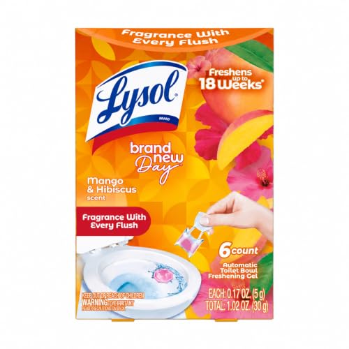 Lysol Click Gel Toilet Bowl Cleaner, Gel Stamp, Mango, 6 Count | Automatic Toilet Bowl Freshening Gel, Toilet Gel Stamps, Septic Safe, Toilet Deodorizer, Bathroom Cleaning Supplies, 18 Weeks