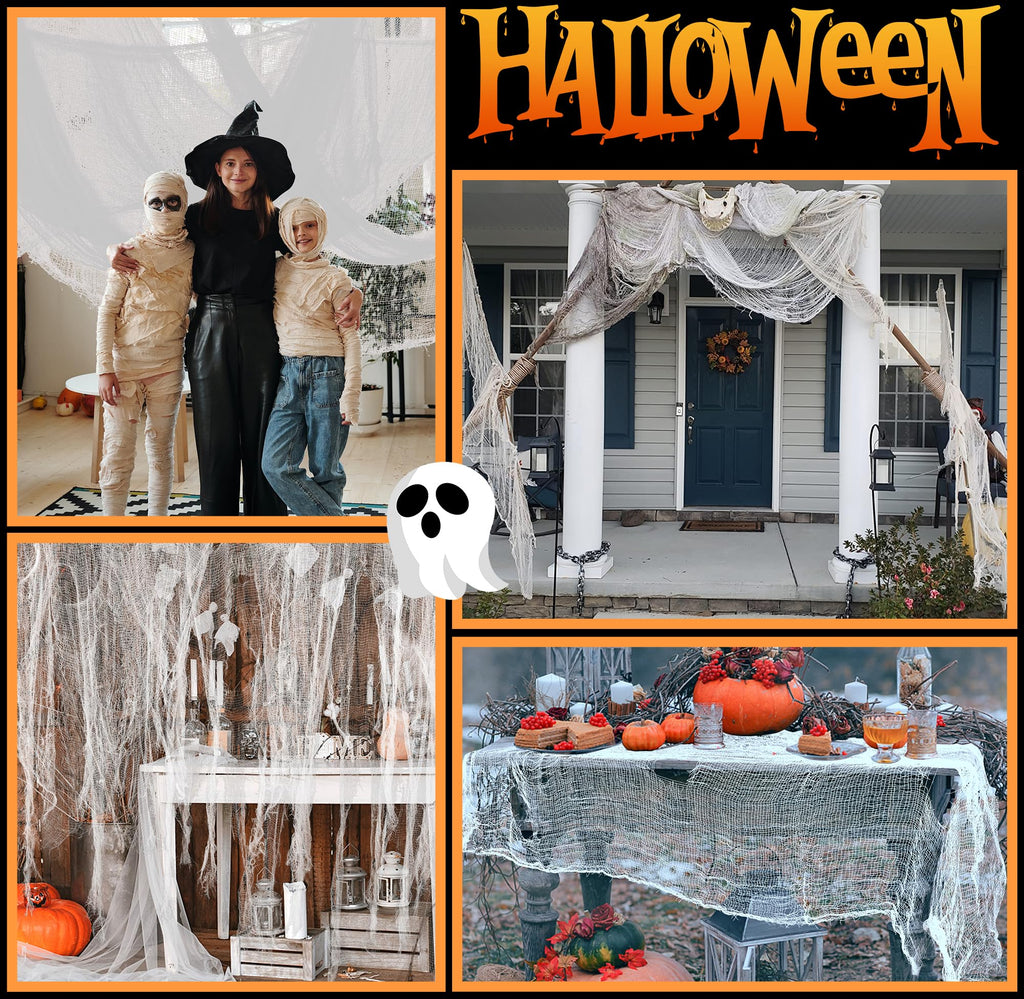 RunNico 197" x 85" Halloween Creepy Cloth - Halloween Spooky Fabric Cloth - Scary Gauze Blood Creepy Cloth for Haunted House Halloween Party Yard Wall Doorway Outdoors Decoration
