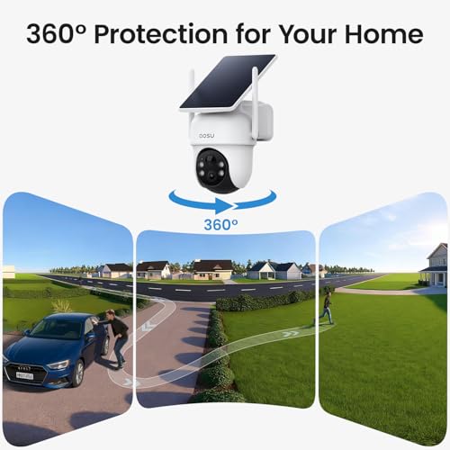 aosu D1 Classic 4-Cam Kit, Security Cameras Wireless Outdoor, Solar Powered | No Subscription Required, 32GB Built-in Storage, 360° Auto Tracking, 2K (3MP) Full-Color Night Vision, Easy Install