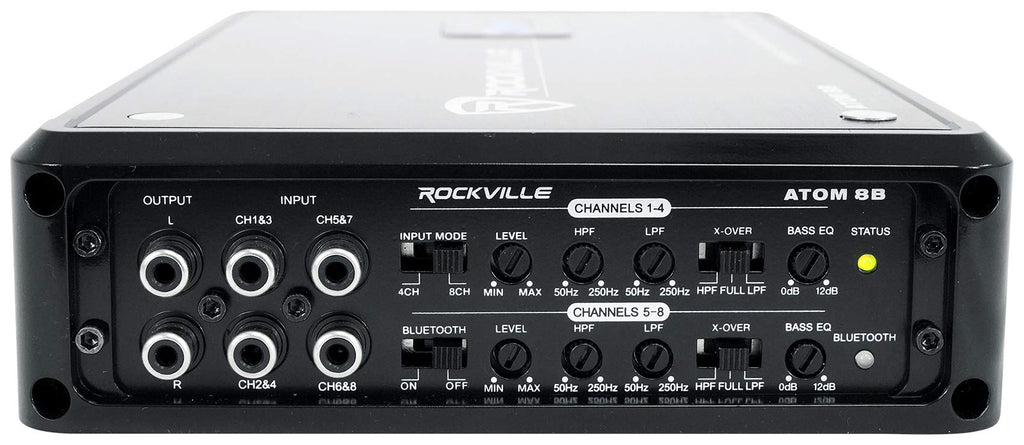 Rockville Atom 8B Black 8-Channel Marine/Boat Amplifier Amp | 3500W Peak, 880W RMS, Bluetooth, 4/6/8-Channel Configurable, Class D, Dual 50-250Hz Crossovers, RCA Line Output