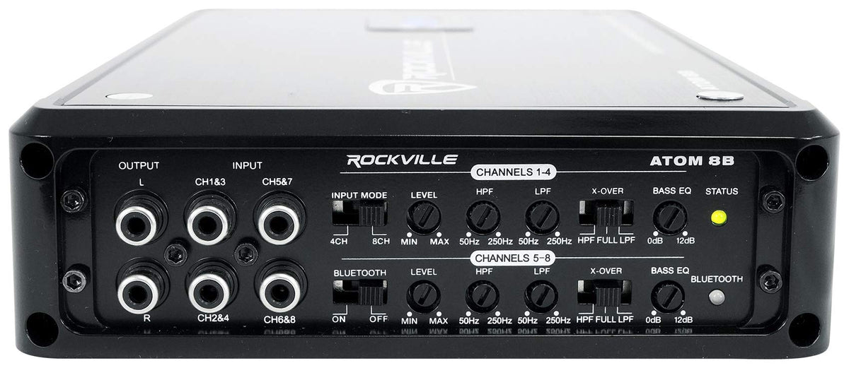 Rockville Atom 8B Black 8-Channel Marine/Boat Amplifier Amp | 3500W Peak, 880W RMS, Bluetooth, 4/6/8-Channel Configurable, Class D, Dual 50-250Hz Crossovers, RCA Line Output