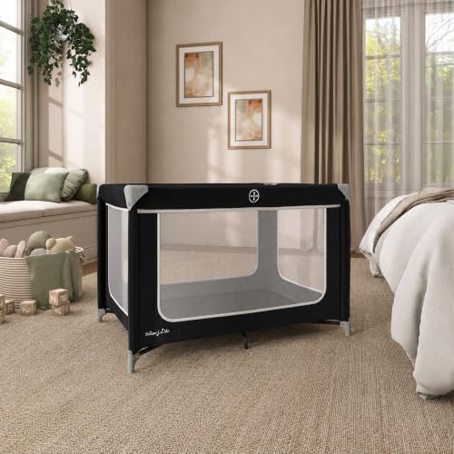 Dream On Me Zodiak Portable Playard, Compact for Travel, Carry Bag, Black | Removable Mattress Pad, Mesh Sides, Quick Fold, 30 Lb Limit - ASTM Tested for Infants & Toddlers, Indoor & Outdoor Use