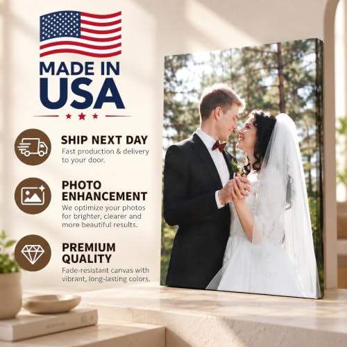 Custom Canvas Prints with Your Photo, Personalized Picture Wall Art 8x10in | Ship Next Day, Custom Photo Gifts for Mom Dad Pet Couple Family Wedding Anniversary, Floating Frame Available, Ready to Hang