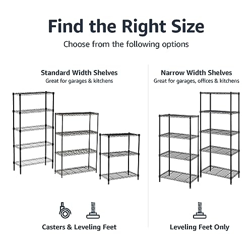 Amazon Basics 4-Shelf Steel Wire Storage Shelves for Garage, Adjustable Metal Shelving Unit, 200 lbs Per Shelf, 23.2" W x 48" H x 13.4" D, Black
