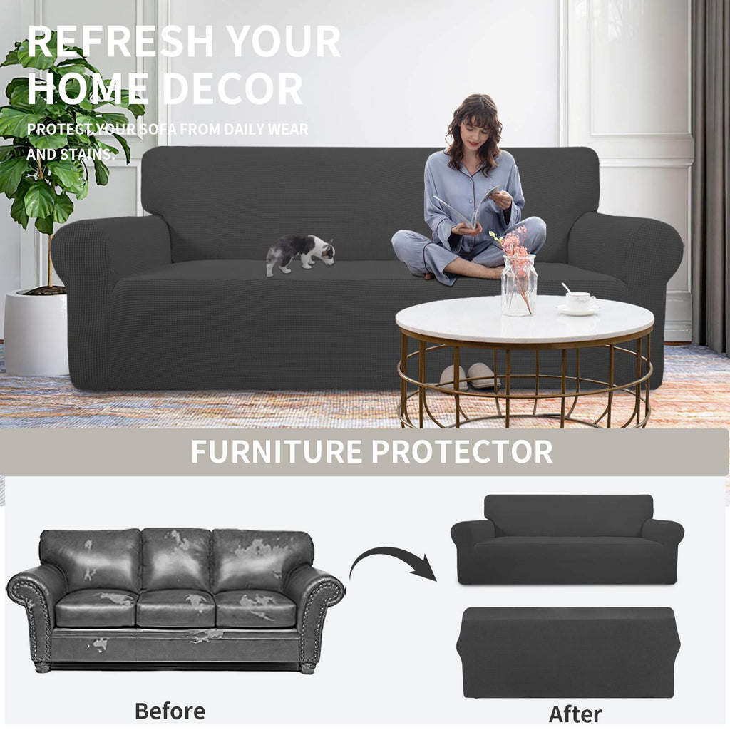Easy-Going Stretch Couch Covers for Sofa Washable Large Dark Gray | 1-Piece Sofa Covers for 3 Cushion Couch Furniture Protector Couch Slipcover Soft with Elastic Bottom for Kids Pets