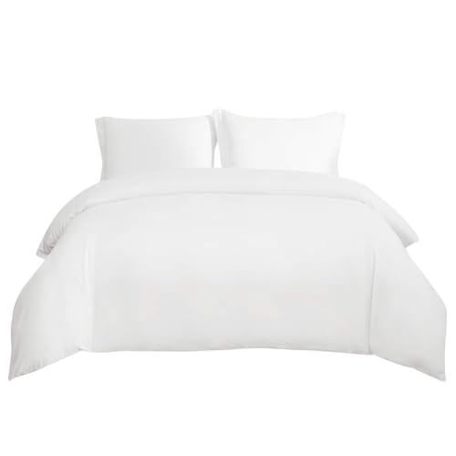 Bedsure Duvet Cover Queen Size, 3Pcs Soft Double Brushed Bedding Set, White | For Kids & Adults, 90"x90" Comforter Cover, Hotel Luxury, All Season, Breathable, Easy Care, Lightweight, Zipper Closure