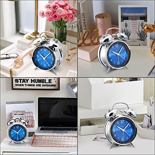 Peakeep Loud Alarm Clock for Heavy Sleepers Adults, Metal 4 Inches | Twin Bell Battery Operated Analog Alarm Clocks for Bedrooms Kids' Room Decoration (Jewel Blue)