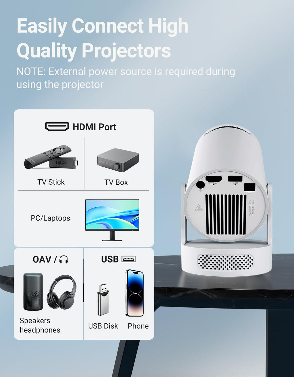 Mini Projector, Portable Projector 4K Support and 5W Speaker | with WiFi 6 & Bluetooth 5.4, 180° Rotatable, Auto Keystone & Manual Focus, Projector with HDM, USB, Phone, Laptop(Ultra)