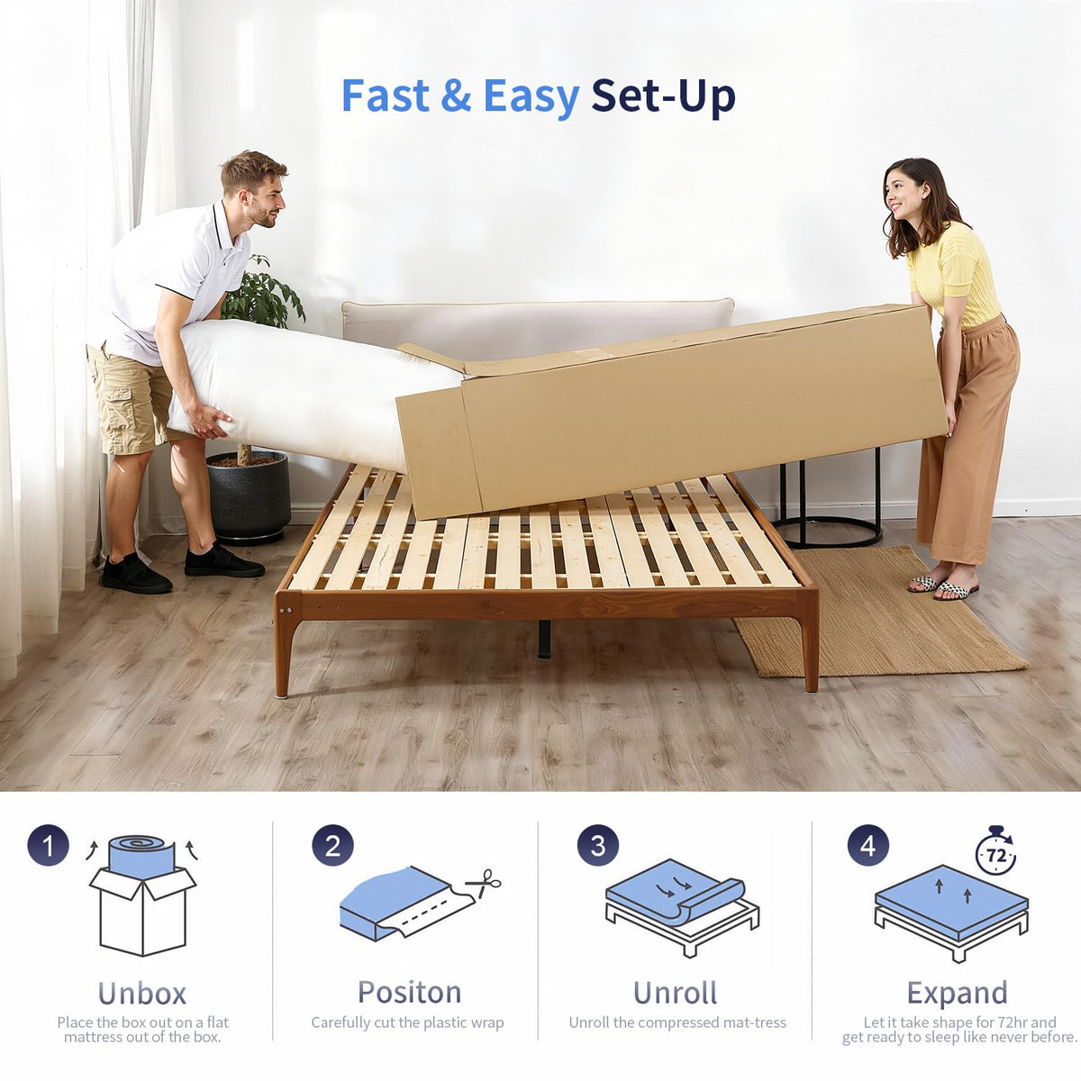 FDW | 8 Inch Twin Mattress | Medium Firm | Gel Memory Foam | White | Dual Construction | Pressure Relief, Cooling Foam, Removable and Washable Cover | Bed in a Box, CertiPUR-US Certified