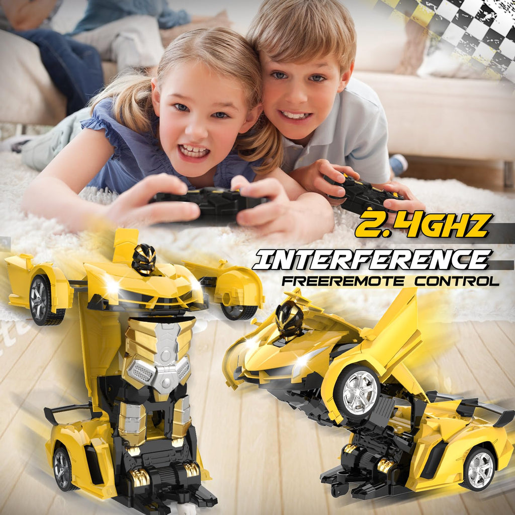 Britik Transform Remote Control Car Toys for Boys 4-6, Drift RC Car Yellow | Transform Cars, Gift for Boy Ages 4-12 Years Old, One-Button Transforming, 360° Rotation, 2.4GHZ 1:18 Scale, Robot Toy Car