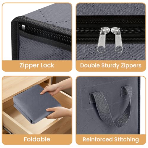 Fab totes 6 Pack Storage Bags for Clothes Blanket Storage Bins with Lids | Foldable Closet Organizers with Zippers,Window and Handles,Fabric Storage Bins for Sweater,Comforter,Bedding,Dorm essentials