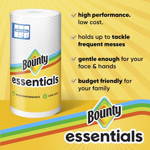 Bounty Essentials Select-A-Size Paper Towels, 6 Double Rolls, White, 108 Sheets Per Roll