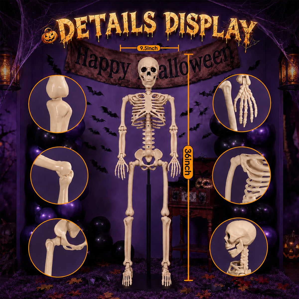 Abakuku 2 Pack 36" Halloween Skeleton Decorations,Human Bones for Halloween Party with Movable Joints,for Haunted Houses, Front Lawn, Graveyard Props