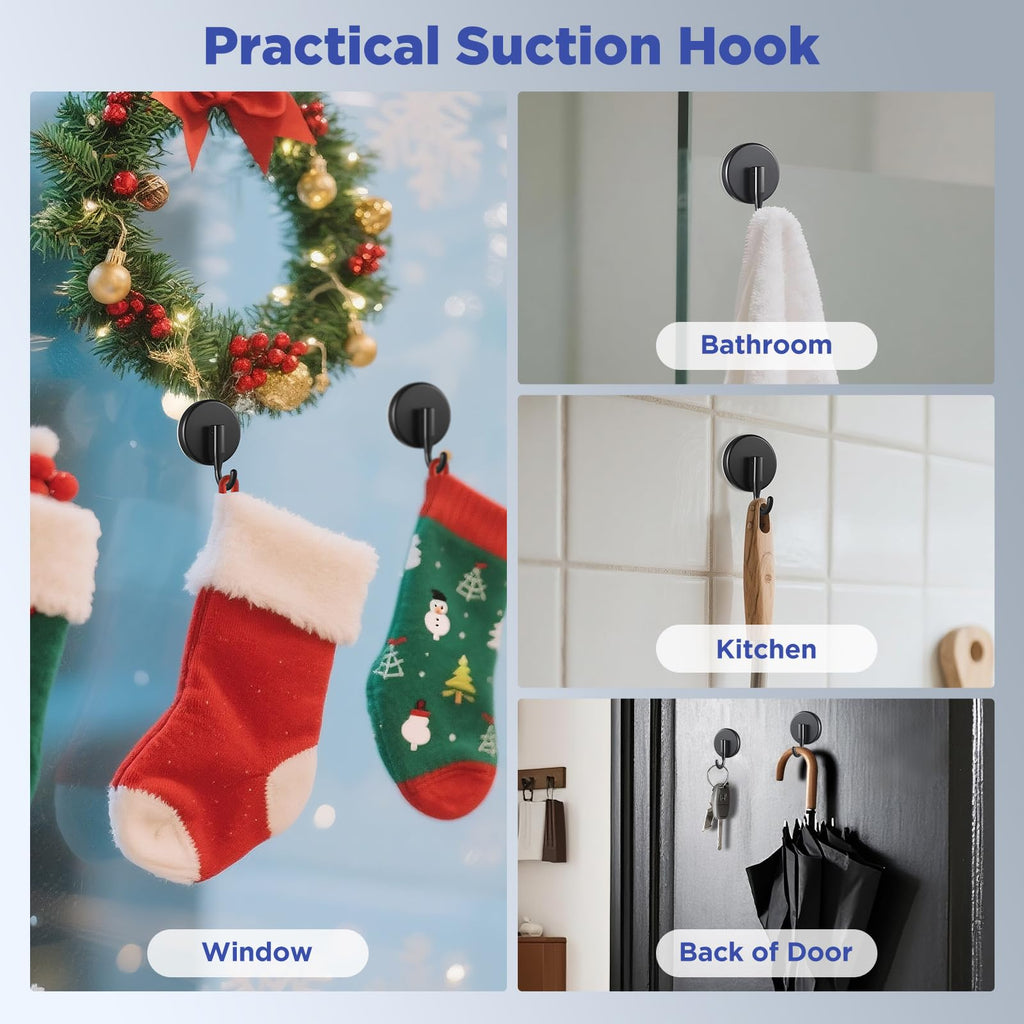 OUTXE Suction Cup Wreath Hanger, Upgraded Reef Hook | for Front Door/Glass Window/Over Door, Christmas/Thanksgiving/Halloween/July 4th/Easter/Spring/Summer/Fall (Black, 2-Pack)