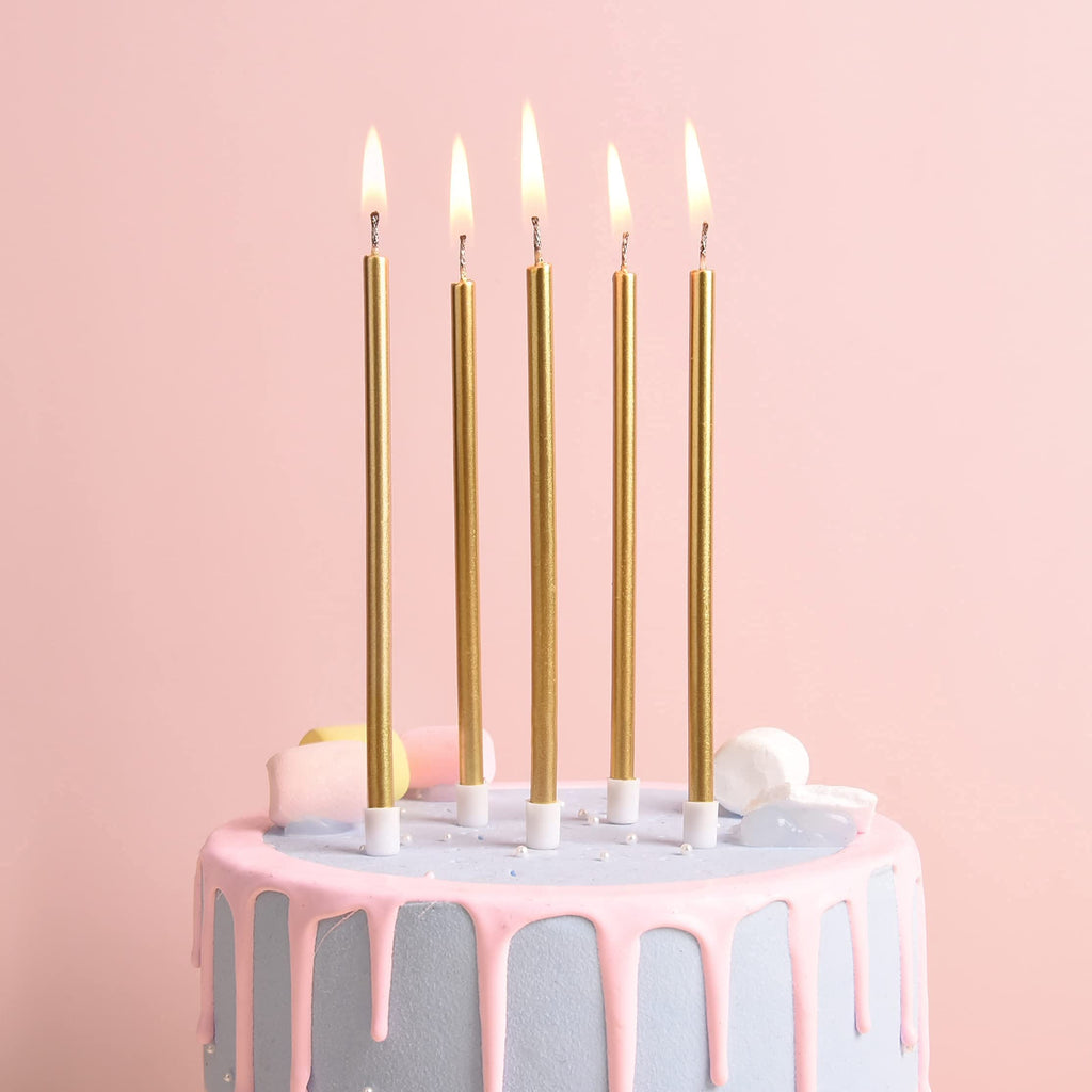 PHD CAKE Gold Long Thin Metallic Birthday Candles, Cake Candles, Birthday Parties, Wedding Decorations, Party Candles, Cake Decorations