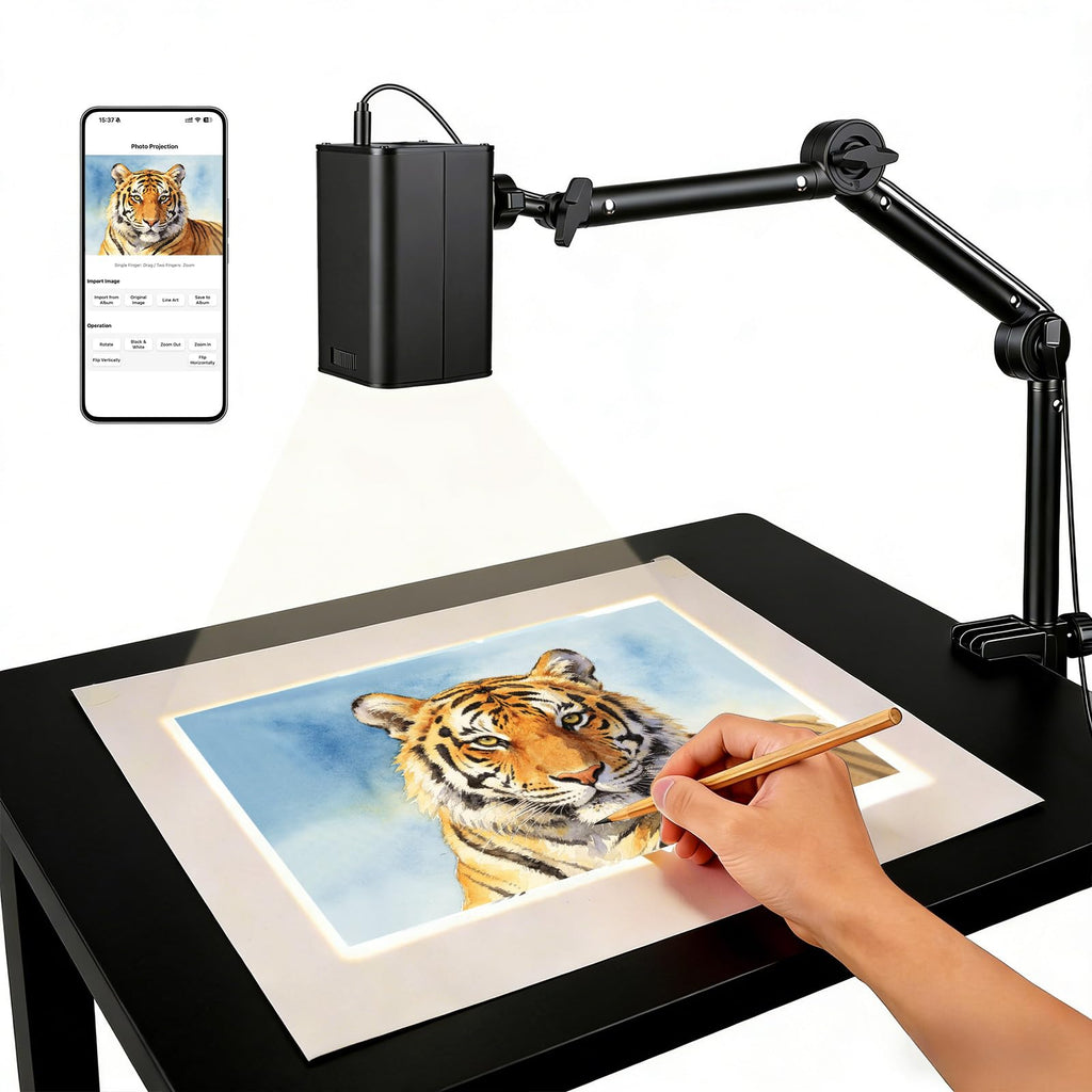 Art Projector for Tracing and Drawing - 5G WiFi & App-Free Web Control | Digital Sketch Projector with Stable Stand for Cookie Decor - Compatible with iOS/Android, Supports Online/Offline