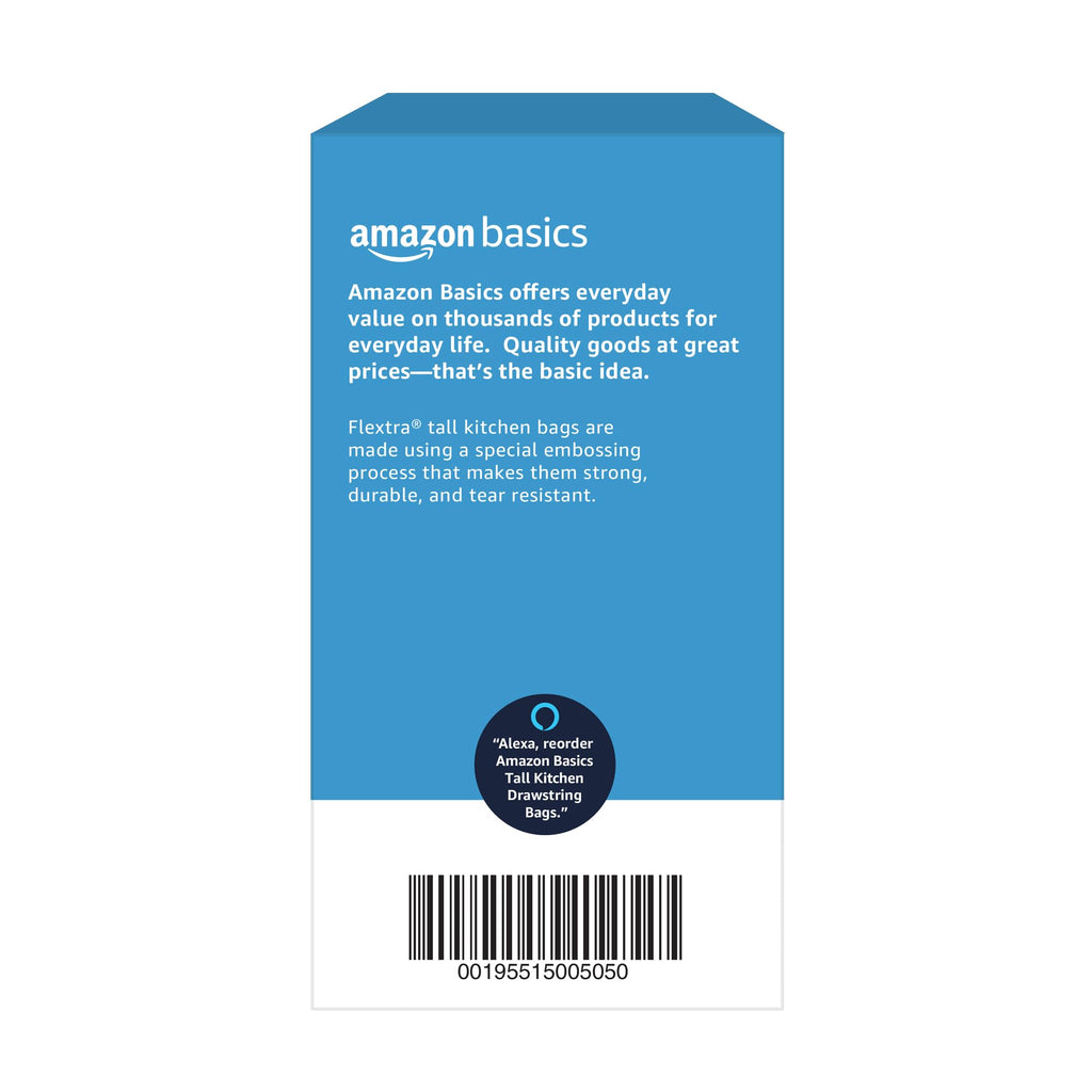 Amazon Basics 13 Gallon Flextra Strength Tall Kitchen Drawstring Trash Bags, Tear Resistant, 90 count