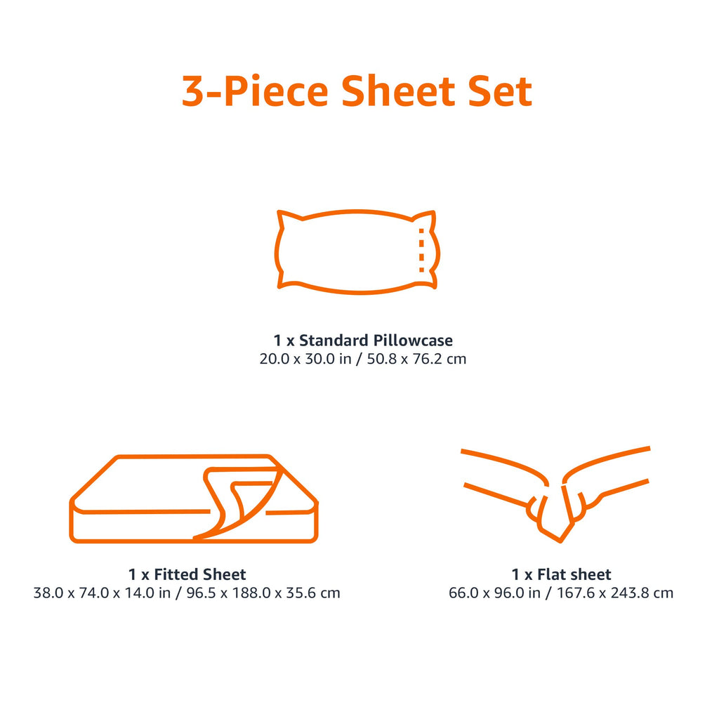 Amazon Basics Kid's Soft, Breathable, Machine Washable Microfiber 3-Piece Sheet Set with Pillowcase, Twin, Red, Solid