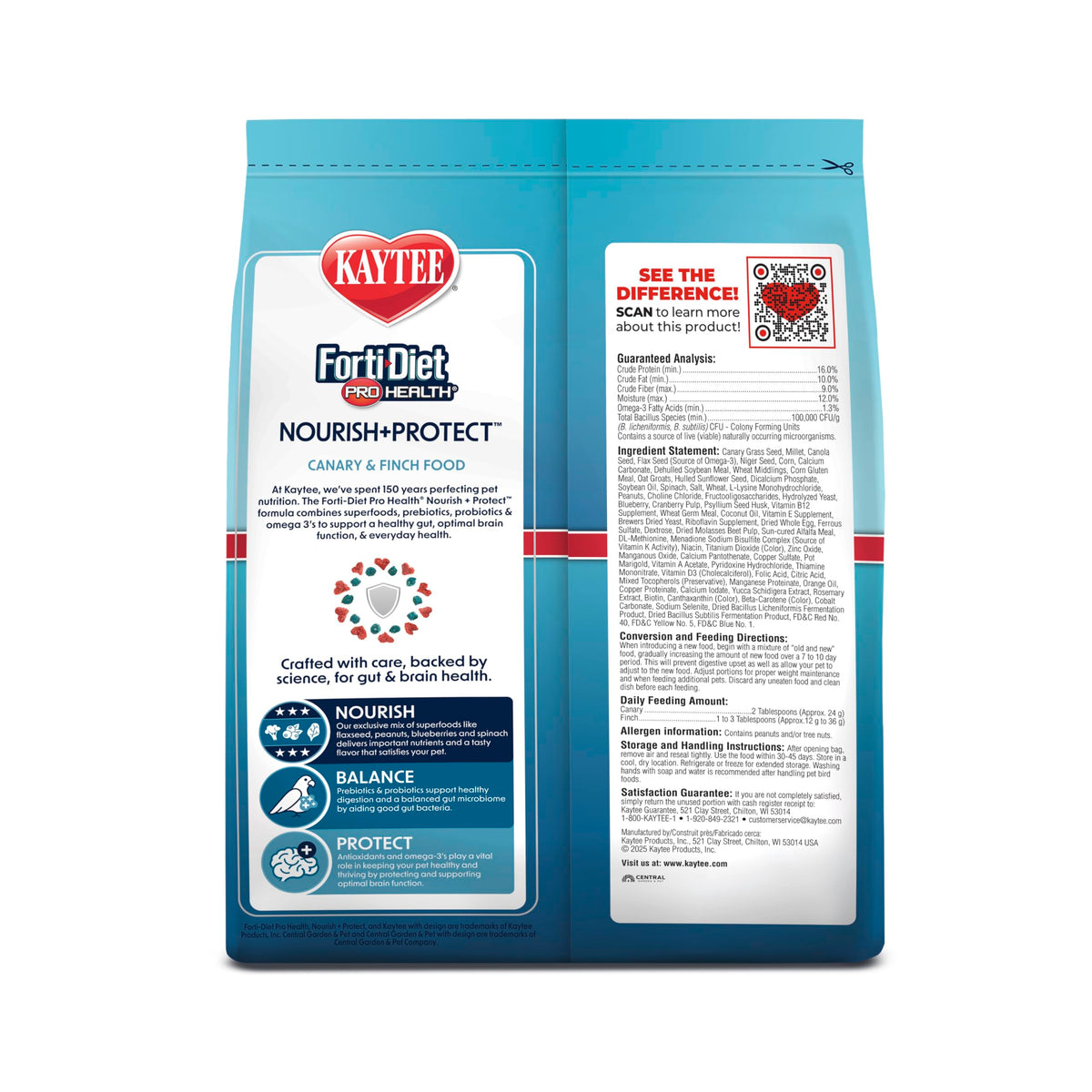 Kaytee Forti-Diet Pro Health Nourish+Protect Canary & Finch Food, 2 Lb | Supports digestion and immunity. Canary food with probiotics and prebiotics. Bird food, omega 3s, naturally preserved