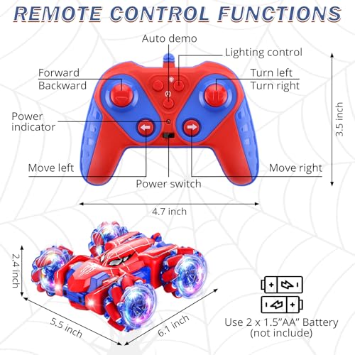 Spider Remote Control Car Headlight Double Sided Off-Road 360° Rotating Car | 2.4Ghz Rechargeable RC Stunt Car 4WD RC Drift Stunt Car for Boys Indoor Outdoor Toys 4-6 5-7 8-13