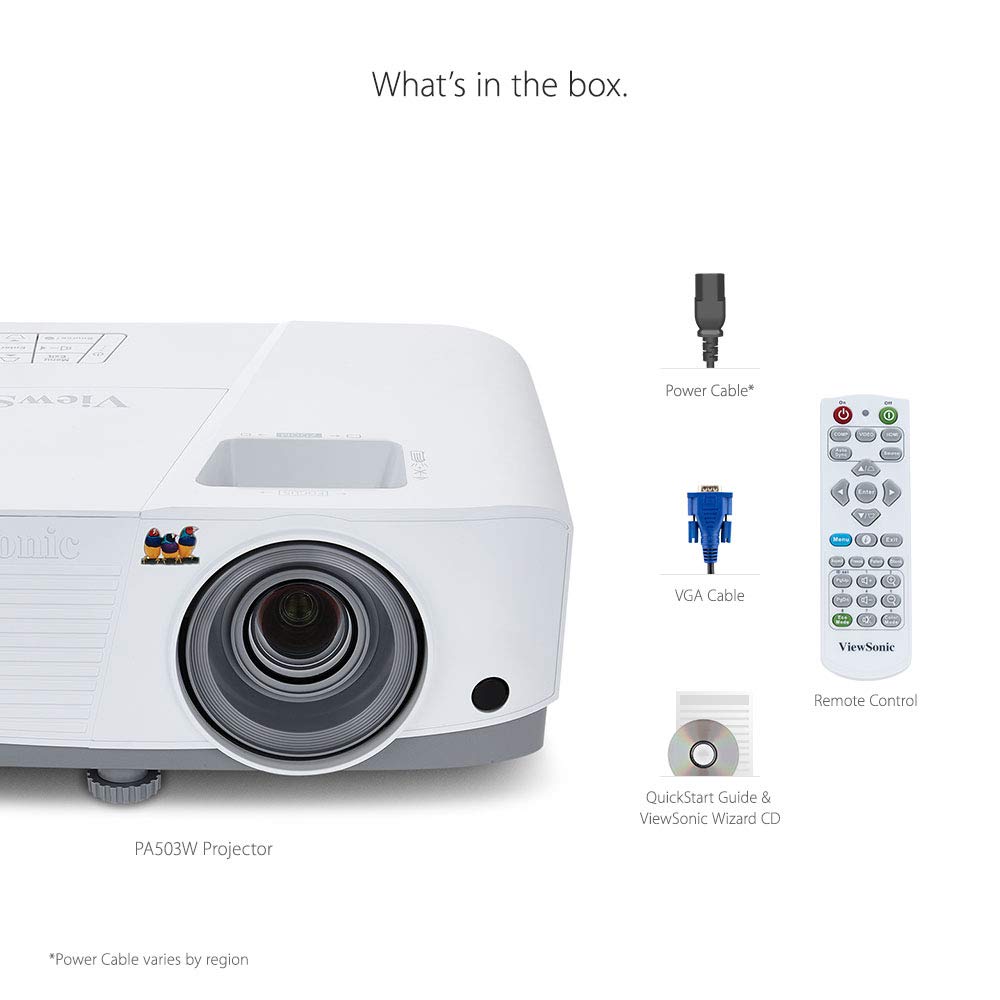 ViewSonic PA503W 4000 Lumens WXGA DLP Projector, High Brightness HDMI | Vertical Keystone, Optical Zoom, 120Hz, Low Latency, VGA, USB, Ceiling Mount, Classroom, Business, Presentation, Large Screen