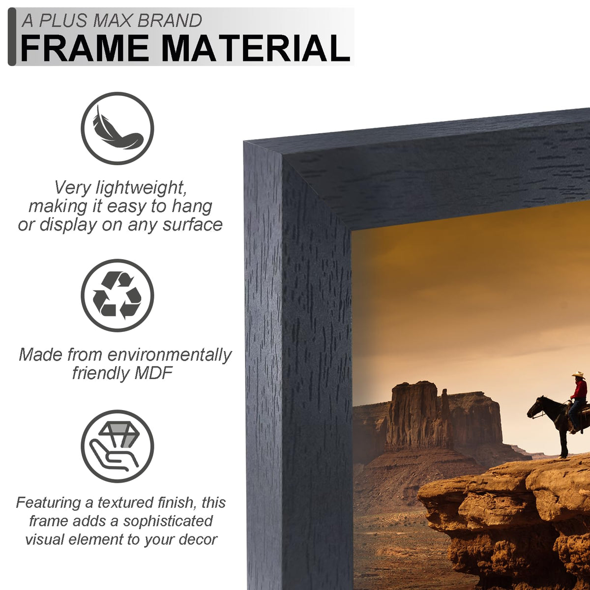 A PLUS MAX 16x20 Picture Frame Black Light Weight Wall Mount | 16 x 20 Inch Black Wood-grain Engineered Wood Material Frame for 16by20 Rectangular Photo Poster - 1 Pack/Black/16x20