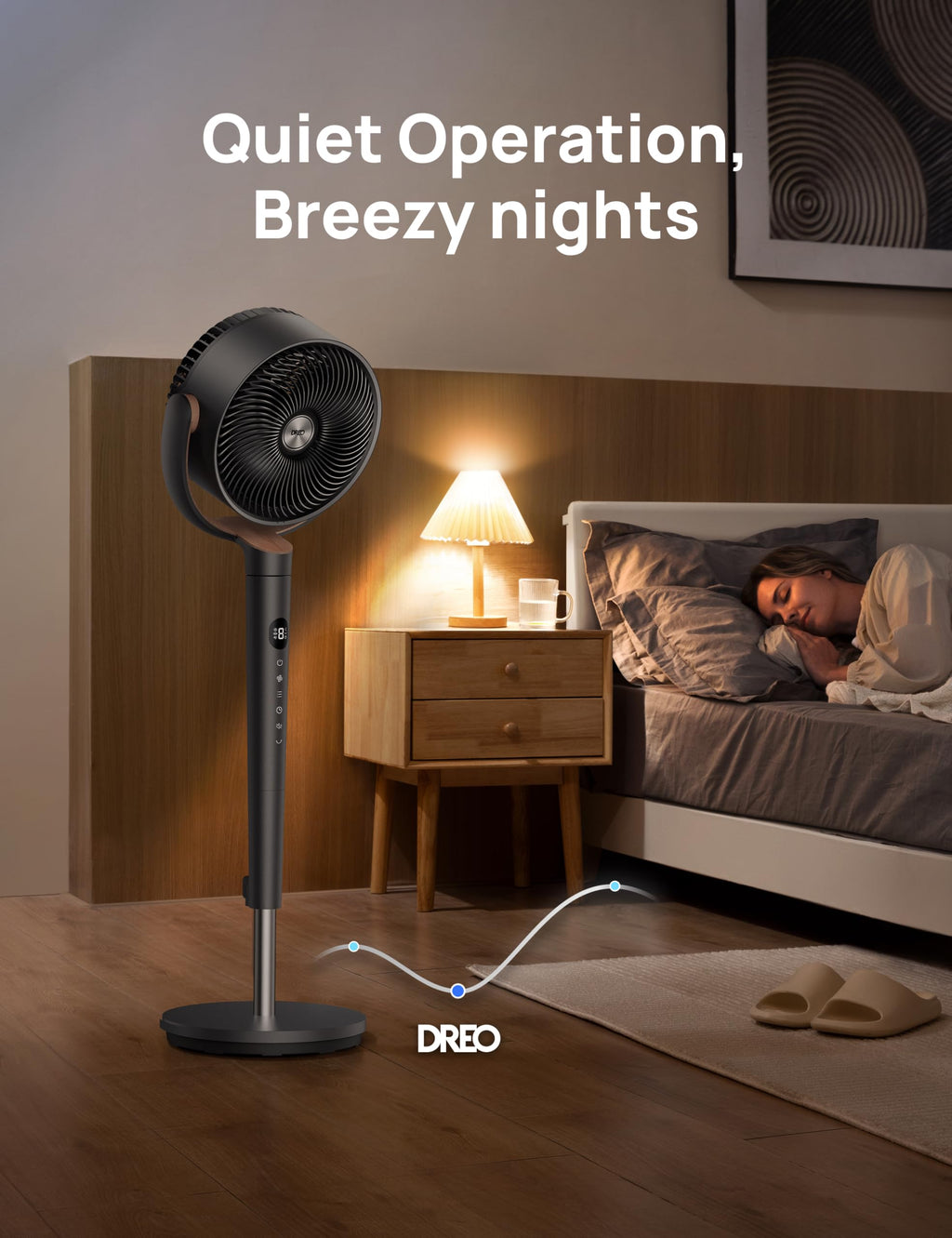 DREO Pedestal Fan for Bedroom, 100ft Airflow, Quiet DC Motor Standing Fan | 9 Speeds & 4 Modes, 120° Manual Vertical Tilt Floor Fan, 37-42" Adjustable Height, 8H Timer for Home Office