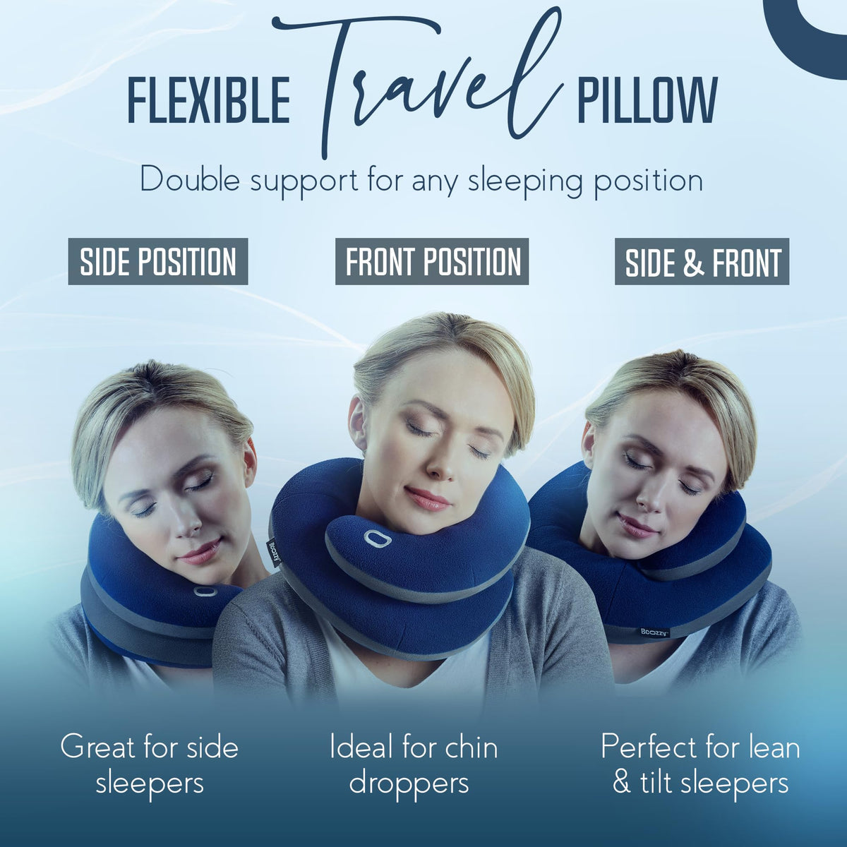 BCOZZY Travel Neck Pillow for Airplane, Head & Chin Support, Large Navy | Rest comfortably on flights and road trips. Arrive refreshed. Soft, adjustable, washable and lightweight, with a carry bag.