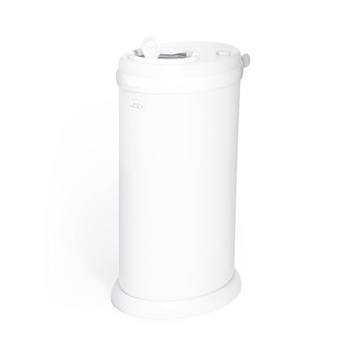 Ubbi Stainless Steel Diaper Pail, No Special Bags, Odor-Locking, White | Award-Winning Registry Must-Have, Childproof Safety Lid with Lock, Holds Up To 55 Newborn Diapers, Modern Nursery Essential