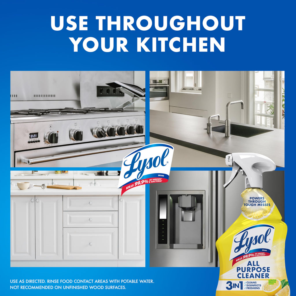 Lysol All Purpose Cleaner Spray, Disinfectant, Lemon, 32oz | Multipurpose Cleaner, Sanitizer & Disinfectant Spray, Degreaser, Multi-Surface Kitchen & Bathroom Cleaner, Cleaning Supplies