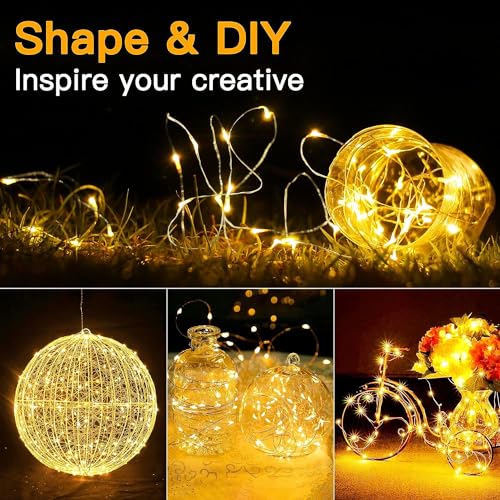 6 Pack Fairy Lights Battery Operated 7ft 20 LED Mini String Lights Twinkle Lights Silver Wire Firefly Starry Moon Lights for Mason Jars Wedding Party Christmas Centerpiece Table Decorations,Warm White